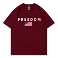 Short sleeve burgundy T-shirt with white Freedom text and American flag print - Burgundy