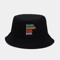 Détail d'un chapeau bob noir avec texte imprimé coloré MAMA et MOMMY en coton - Taille unique / Noir