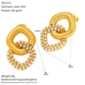 Detail of 18k gold plated stainless steel double hoop earrings with elegant pearl drop - Double Ring Nested Pearl Style (SE531G)