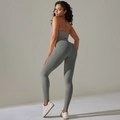 Ensemble de yoga vert gris avec haut dos nu et legging de sport taille haute - L / Dos nu Soutien-Gorge + Leggings Ensemble / Dos nu-Gris Foncé