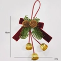 Christmas bow pendant with red velvet, pine cones, and gold bells on white background - 3 Bells Style B