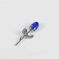 Rose en cristal avec bouton bleu et tige métallique argentée pour cadeau - Tige Argentée Fleur Bleue Non Emballée