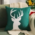 Dark green Christmas pillow case with white reindeer silhouette for festive sofa decor - Green Offset White Reindeer/Dark Green