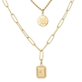 Collar de doble capa en acero de titanio dorado con colgantes de estrella redondos y rectos - Dorado (KN230248-KFC)
