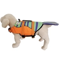 Dog life jacket with purple fin and orange-green colors for outdoor swimming safety - Eyes Fish Orange
