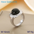 Anello minimalista in acciaio inossidabile placcato oro 18K con una gemma nera ovale - US 6 / Stile Cabochon Ovale Nero (Acciaio KR111557-GC)
