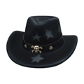 Vintage black denim cowboy hat with star pattern and punk skull metal studs decoration - Black