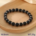 Elastic beaded bracelet with 8mm black lava stone and silver metal spacers for men women - Black Lava Stone Style (KB183243-TLX)