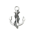 Silver nautical anchor charm with intricate rope detail for DIY jewelry making - Long Anchor Pendant (6279) / 1 Piece (18x28mm) / Antique Silver