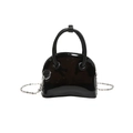 Elegante borsa a mano a semicerchio in vernice nera con manico intrecciato e catena - Nero