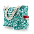 Detailed view of tropical palm print beach tote bag with thick rope handles and side pocket - Tropical Leaves Set