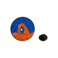 Round enamel badge featuring Arches National Park design with a black rubber back pin - Arches (C2771-2)