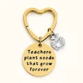 Golden heart keychain with apple charm and engraved thank you tag for Teacher's Day - JSYZ013 Teachers plant seeds that grow forever / Gold
