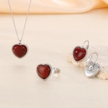 Elegantes Set aus Herz-Halskette Ring und Ohrringen mit rotem Edelstein in Silber - Ringgröße 6 / Rotes Herz (Stahl)
