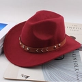 Wine red wool felt western cowboy hat with brown leather rivet band on books - Wave Pattern Strap / Burgundy