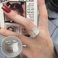 Silver wide band ring with irregular brushed texture and open adjustable design - Brushed Pleated Wide Band