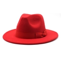 Detalle de sombrero de lana roja con lazo de cinta de seda a juego y ala plana de moda - M (56-58cm) / Rojo