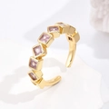 Minimalist gold plated open ring featuring geometric square-cut purple zircon stones - Gold with Light Purple Zirconia
