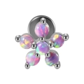 Silver flower cartilage stud featuring five pink lab-grown opal stones for body piercing - 1.2x6mm / Steel-6 OP38 Opal Flower