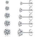 Silver round-cut zircon stud earring set in five assorted sizes for a minimalist look - 6-Prong (MS-108) / 5mm / Steel