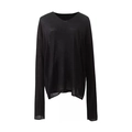Camiseta negra holgada con cuello en V en tela de textura lino y manga larga - S / Negro