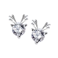 Detail view of s925 silver stud earrings with reindeer antlers and round moissanite - White Deer Antler Studs