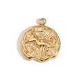 Golden vintage coin ring with embossed animal pattern and artistic irregular edges - Capricorn