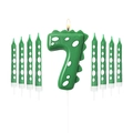Green dinosaur number 7 birthday candle set with white polka dots and pencil candles - Number 7 And Polka Dot Candles