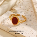 Vintage stainless steel rope ring with a red oval drop oil centerpiece for women - Openwork Rope Oval Red Enamel Style (1419)