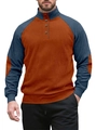Men's outdoor corduroy henley sweatshirt in orange and navy blue color block - S / Coffee/Navy
