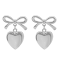 Boucles d'oreilles argentées avec nœud et pendentif cœur au style minimaliste - Style Coeur - Argent