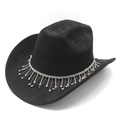 Vista dall'alto di cappello da cowboy nero in scamosciato con frange di strass lucidi - Nero / M (56-58cm)