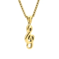 Gouden herenketting met muzieksleutel hanger en stevige boxketting op een witte achtergrond - Alleen hanger / Goud