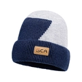 Berretto in maglia spessa blu navy e grigio chiaro con toppa in pelle GCA logo - Patchwork Blu Marino Grigio (GCA) / Blu navy
