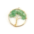 Tree of Life pendant with gold wire and green natural crystal stone chips - 3cm / Gold + Green Aventurine