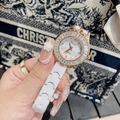 Damen Quarzuhr mit Roségold Zirkonia Lünette und weißem Keramik Gliederarmband - Weiße Keramik & Roségold