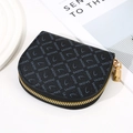 Semicircle black zipper coin purse with light blue pattern and gold metal hardware - Black (SAOINI Letter)
