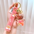 Llavero de osito de acrílico rosa con aceite líquido, cuentas y correa wish - Oso de aceite rosa