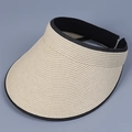Close-up of beige paper straw weave and black fabric edging on women's sun visor - M(56-58cm) / Beige