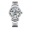 Men's automatic mechanical skeleton watch with silver steel band and blue hands - Male Style / Silver