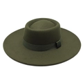 Detail view of the olive green wool fedora hat with matching ribbon and oval crown top - M (56-58cm) / Army Green