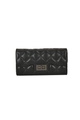 Classic black quilted long wallet for women with elegant gunmetal rectangular turn-lock - Black