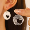 Silver geometric hollow heart earrings with concentric spiral texture in a vintage style - Antique Silver (N-383)
