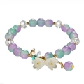 Exquisite pearl and sea blue bracelet with purple green beads and gold butterfly charm - S033 - Glass Imitation Magnolia Lily Of The Valley Bracelet - Purple-green #sz241