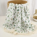 Breathable cotton muslin baby swaddle blanket with floral print and tassel fringe - Green Floral