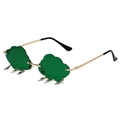 Cloud-shaped green shamrock sunglasses with gold metal frame and silver lightning pendants - Lightning Pendant