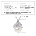 S925 silver necklace with 7-8mm round freshwater pearl pendant and zircon accents - Ice Queen / K White Gold