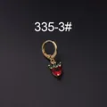 Golden huggie earring with red heart gemstone and green marquise zircons - Strawberry Style (HSPJ335-3#)
