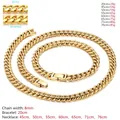 Cadena cubana pulida de 8mm para hombre disponible en varios largos y tamaños - Pulsera de 8mm de Ancho x 20cm de Largo (Pulida y Cepillada) / Dorado