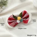 Barrette à cheveux nœud de Noël à rayures rouges scintillantes et bordure peluche - Pince à cheveux nœud rayé rouge et blanc